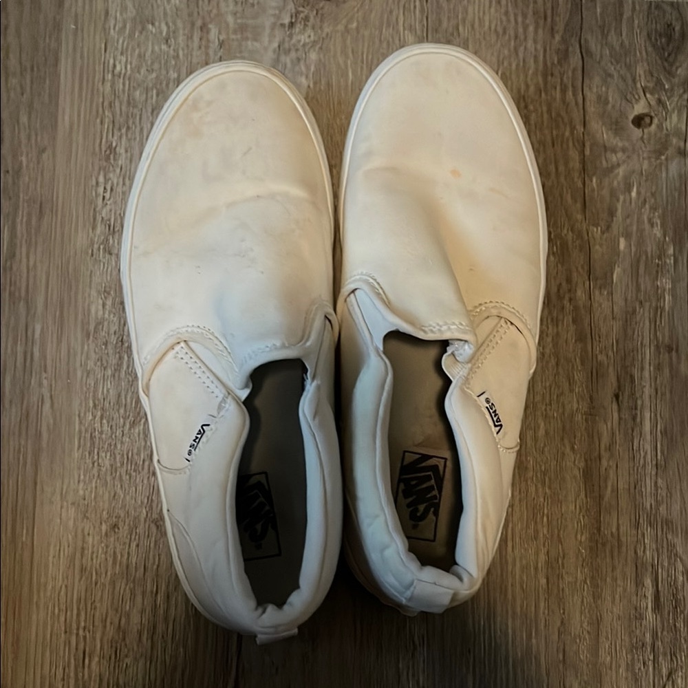 Vans White Sneakers Slip-On with Canvas Material and Flat Sole